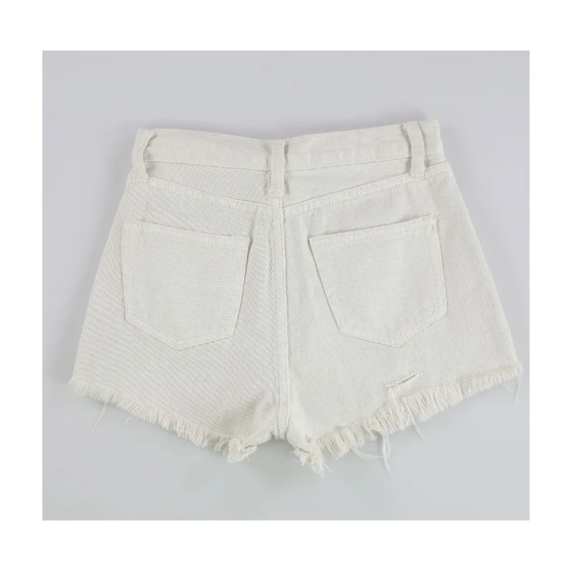 Tags Weekly Womens Distressed Button-Fly Casual Denim Shorts, White, Small