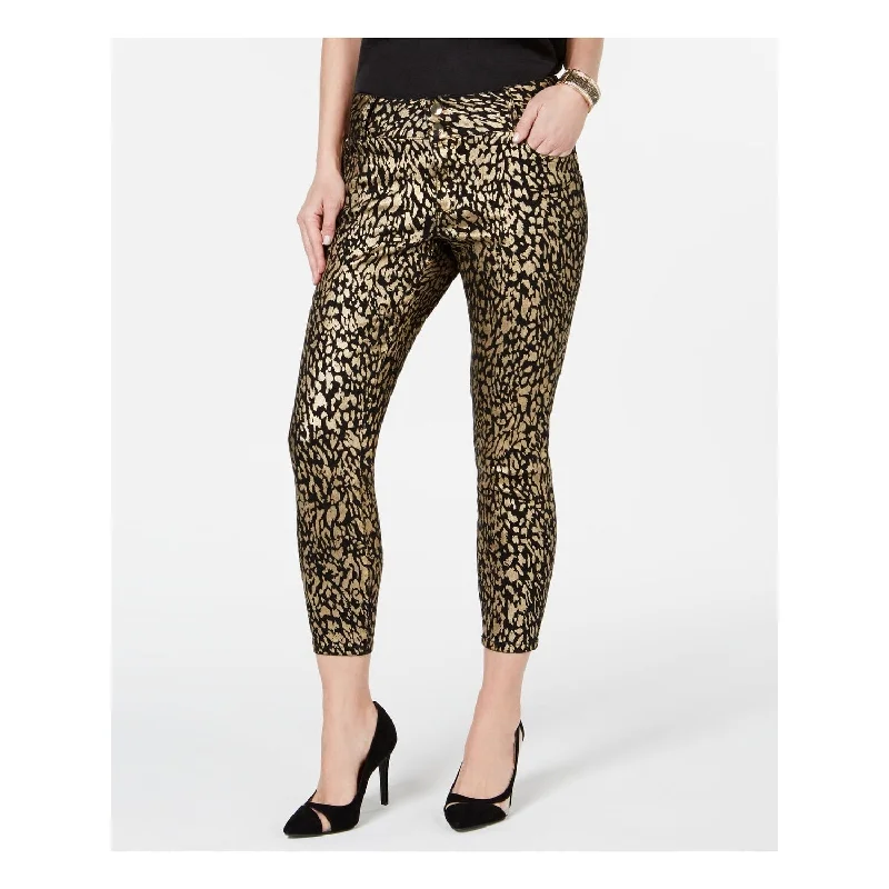 Thalia Sodi Women's Foil Print Skinny Jeans Gold/Black Size 4