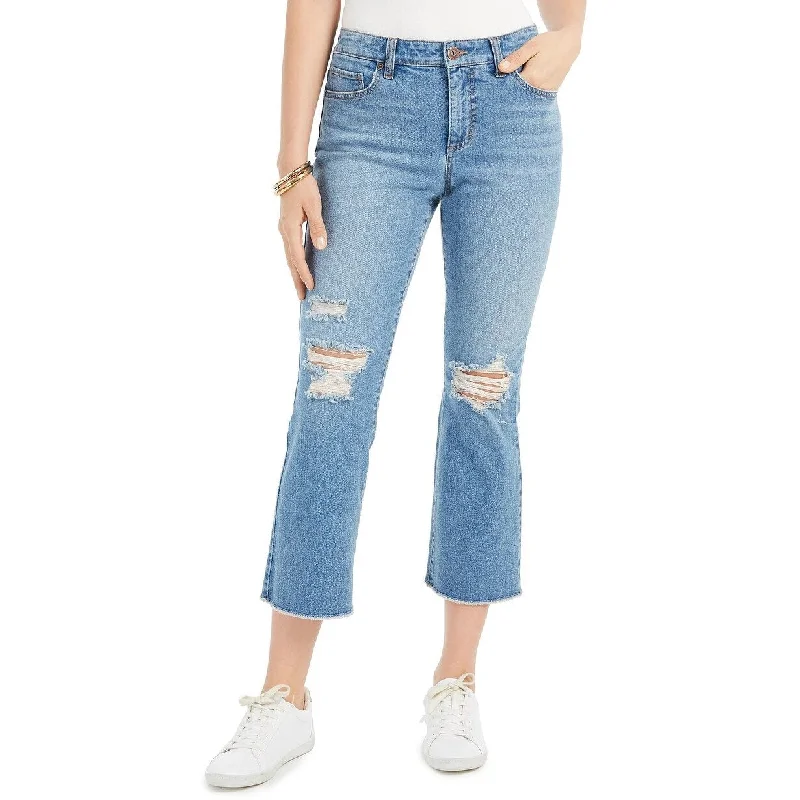 Style & Co Women's Ripped Authentic Cropped Kick Flare Jeans Blue Size 12